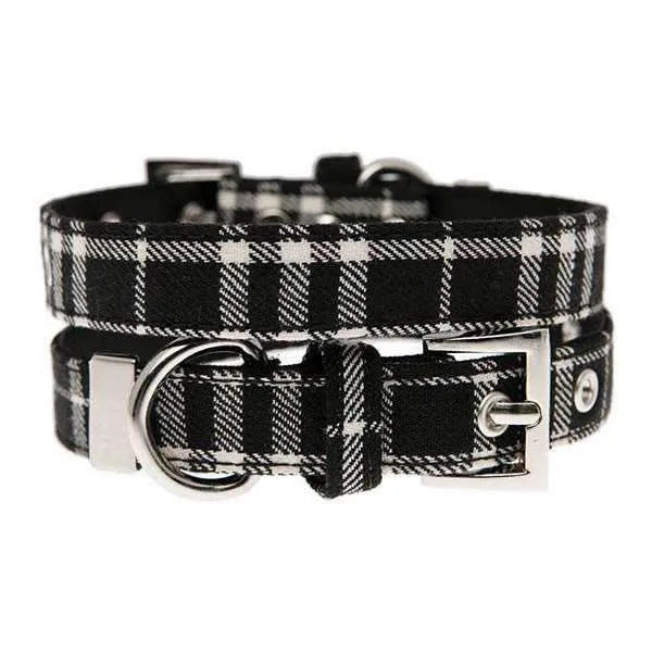 Black & White Tartan Fabric Dog Collar - Urban - 1