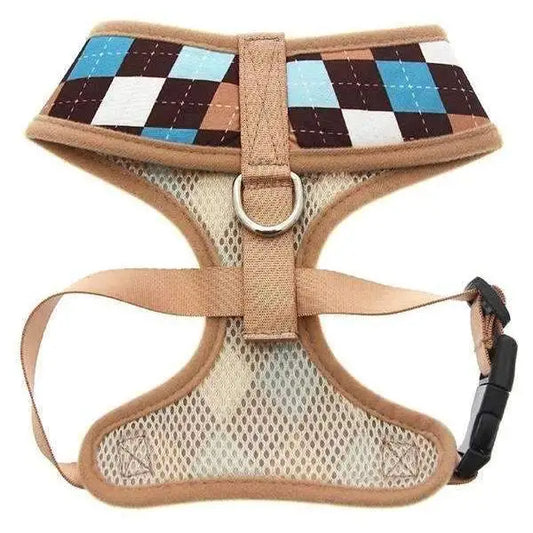 Blue and Brown Argyle Dog Harness Xxs - Sale - 2