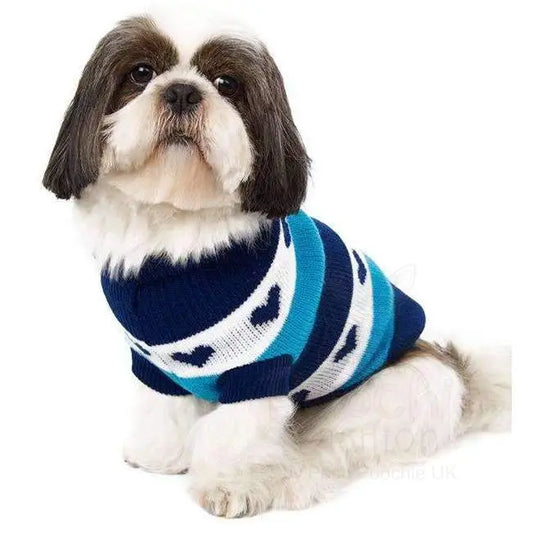 Blue Hearts Striped Dog Jumper - Posh Pawz - 2