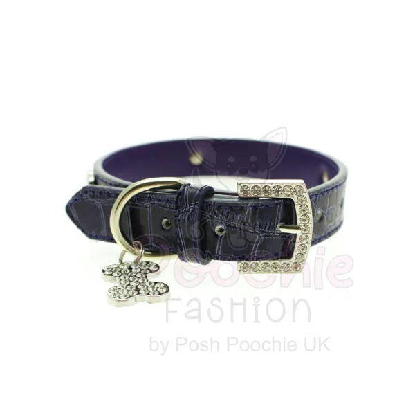 Blue Leather Diamante Bones Dog Collar and Charm Posh Pawz 5