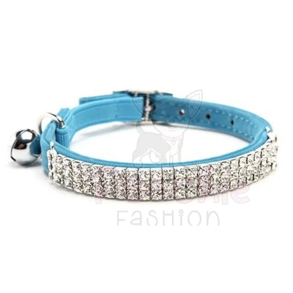 Blue Velvet Rhinestone Crystal Cat Collar - Posh Catz - 4