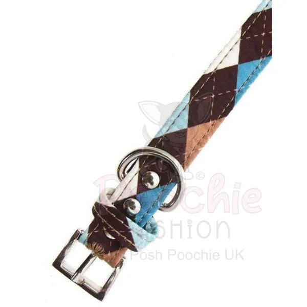 Brown and Blue Argyle Fabric Dog Collar and Lead Set - Urban - 2