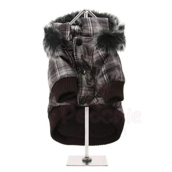 Brown Checked Designer Parka Dog Coat - Urban Pup - 3
