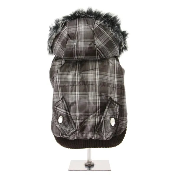 Brown Checked Designer Parka Dog Coat - Urban - 1