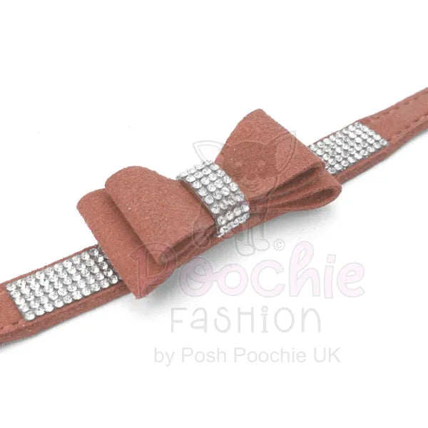 Brown Sparkle Bow Eco Suede Dog Collar Posh Pawz 2