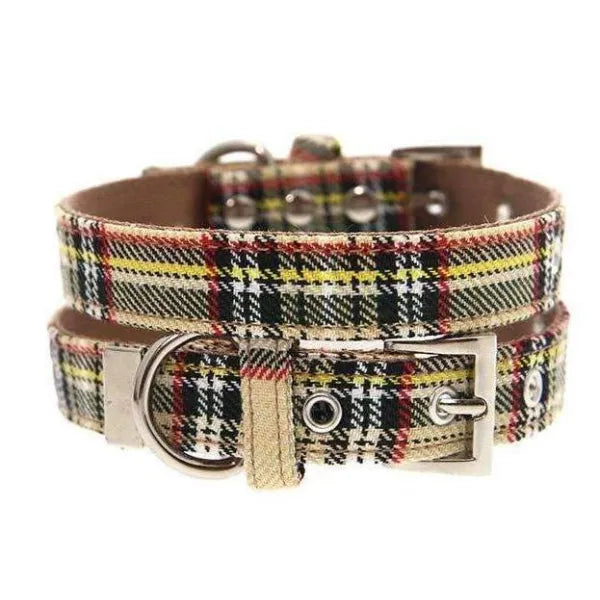 Brown Tartan Designer Fabric Dog Collar - Urban - 1