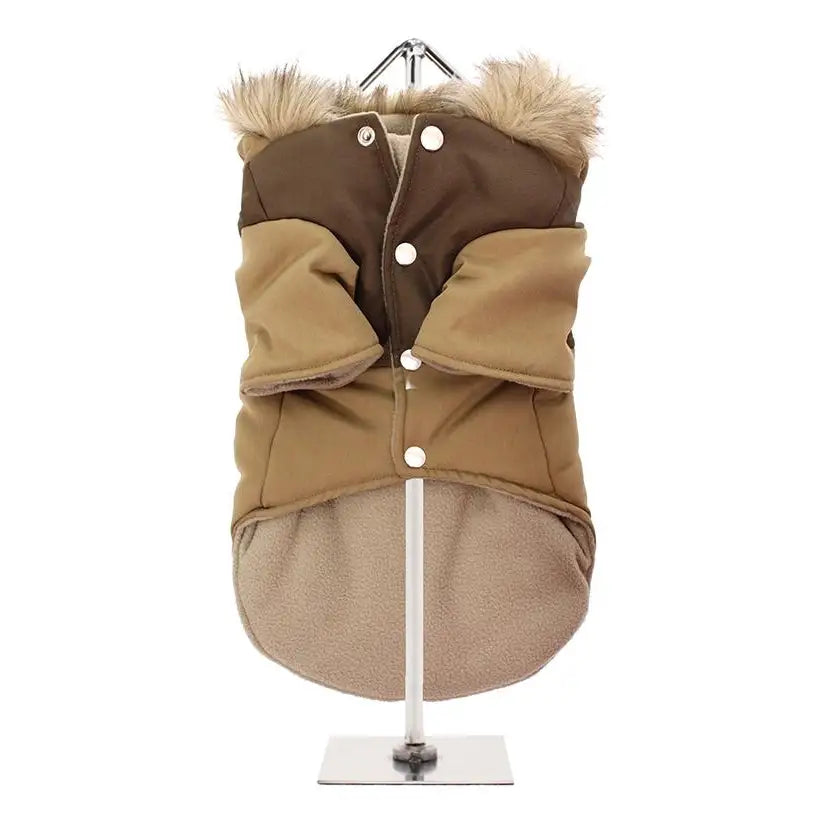 Brown Two Tone Parka Dog Coat Small - Sale - 3