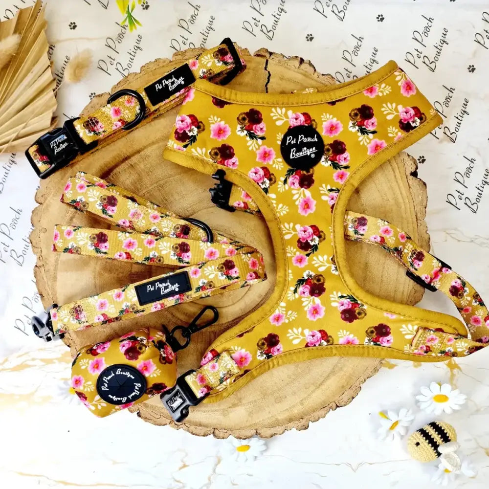 Buttercup Yellow Vintage Peonies Dog Collar - Pet Pooch - 3