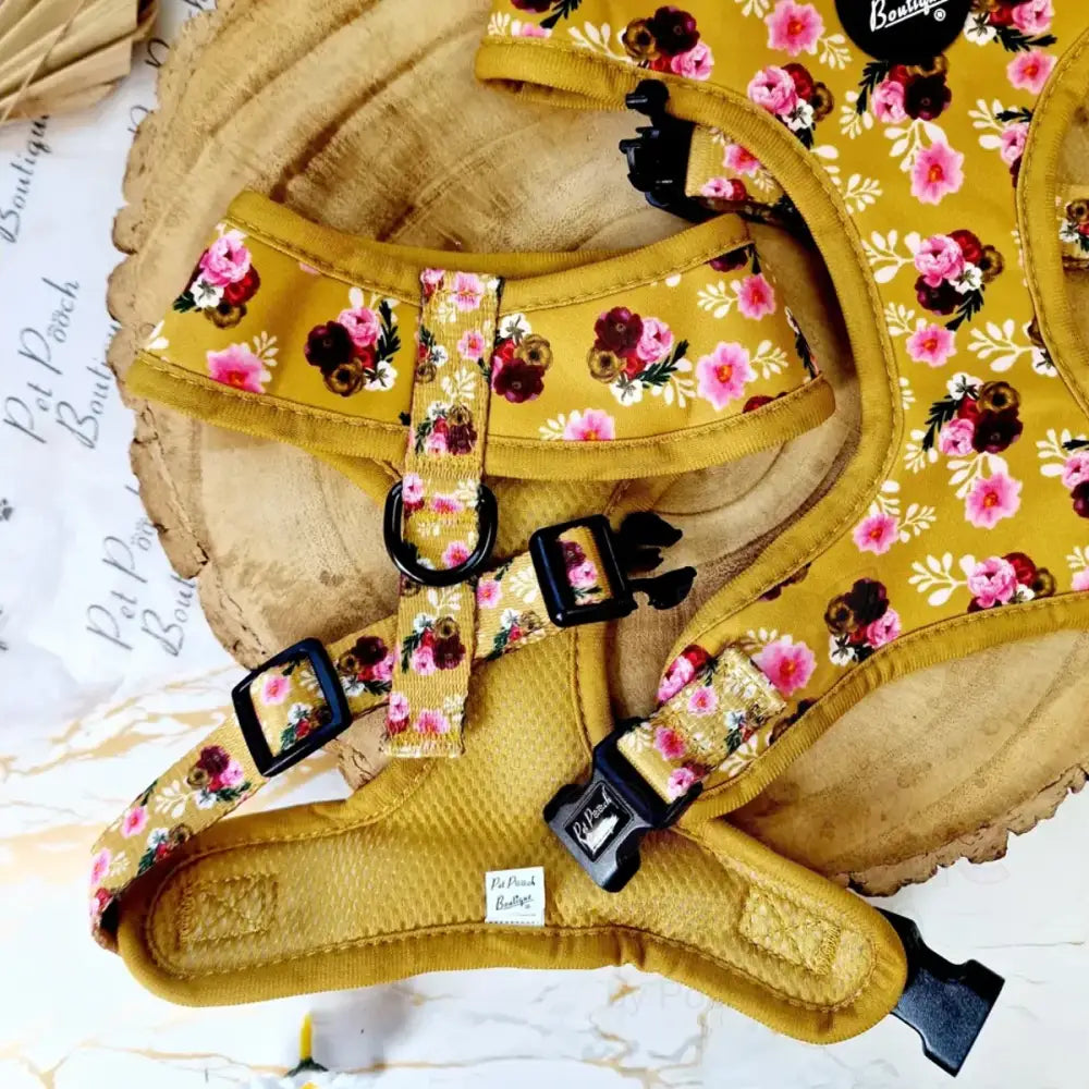 Buttercup Yellow Vintage Peonies Dog Harness - Pet Pooch - 6