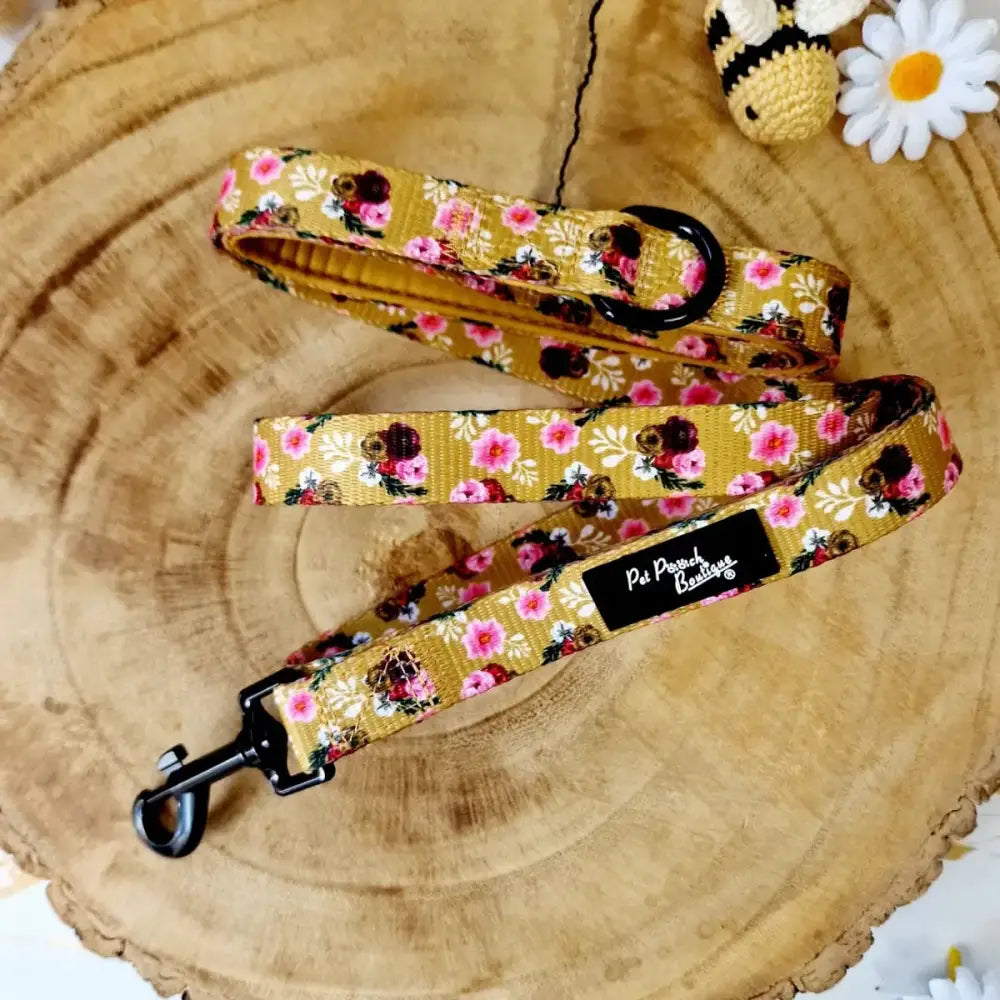 Buttercup Yellow Vintage Peonies Dog Lead - Pet Pooch - 1