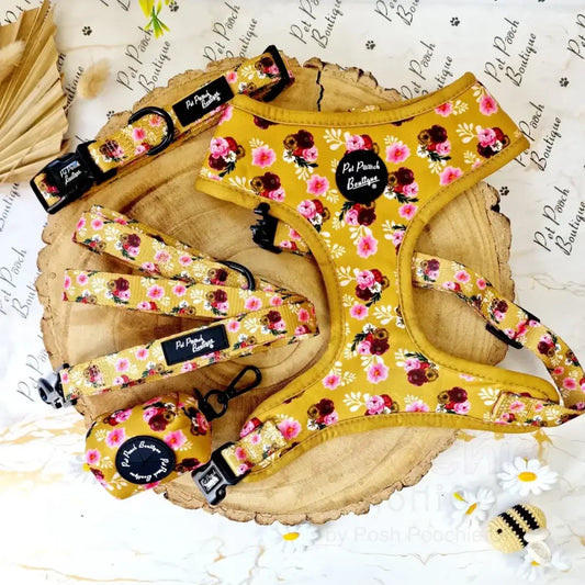 Buttercup Yellow Vintage Peonies Dog Lead - Pet Pooch - 2