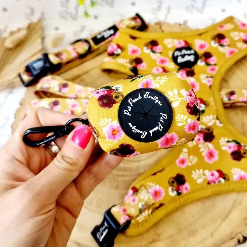 Buttercup Yellow Vintage Peonies Dog Poo Bag Holder - Pet Pooch - 1