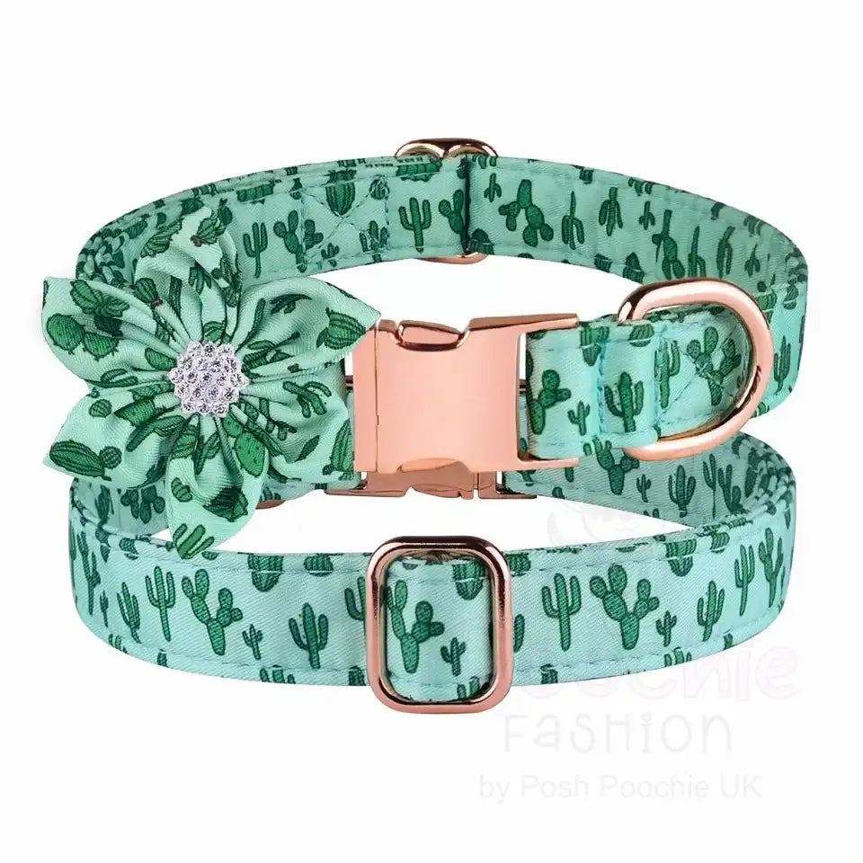 Cactus Padded Dog Collar with Flower - Posh Pawz - 2