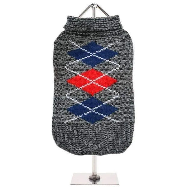 Charcoal Grey Argyle Dog Jumper - Urban - 1
