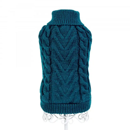 Chunky Cable and Herringbone Knit Dog Jumper In Teal - Rich Paw - 4