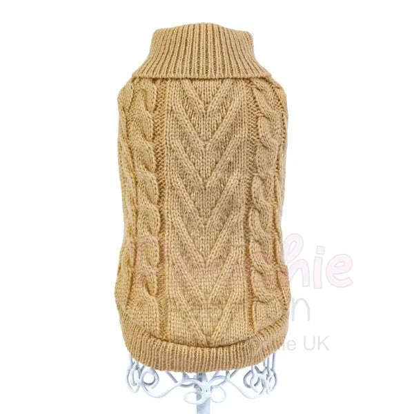 Chunky Cable Knit Dog Jumper in Beige - Rich Paw - 4