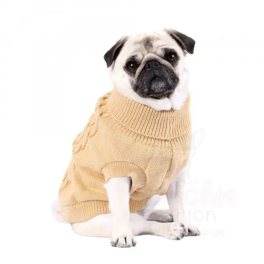 Chunky Cable Knit Dog Jumper in Beige - Rich Paw - 2