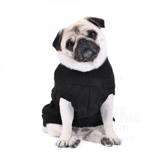 Chunky Cable Knit Dog Jumper in Black - Rich Paw - 2