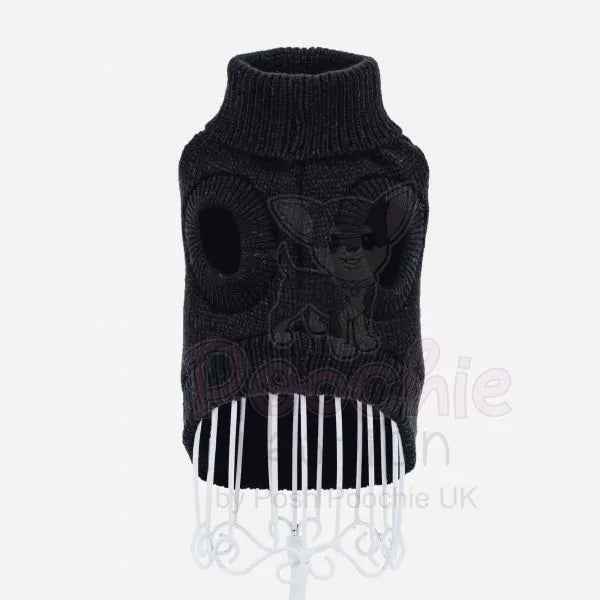 Chunky Cable Knit Dog Jumper in Black - Rich Paw - 5