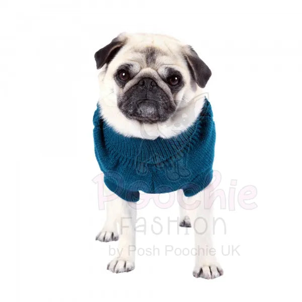 Chunky Cable Knit Dog Jumper in Teal - Rich Paw - 6