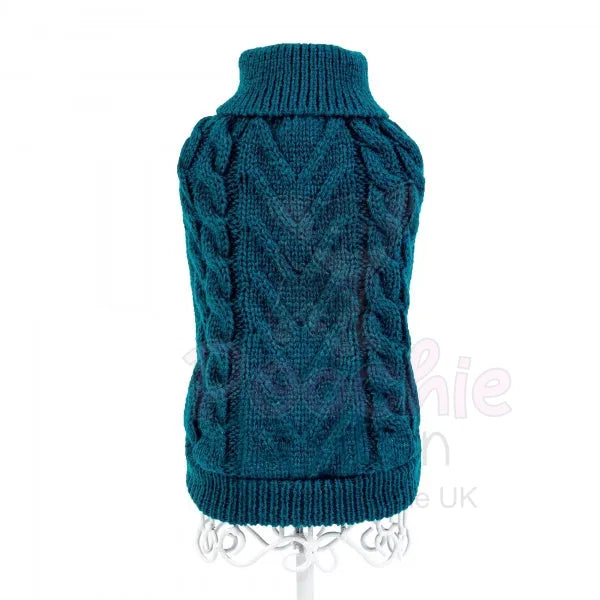 Chunky Cable Knit Dog Jumper in Teal - Rich Paw - 4