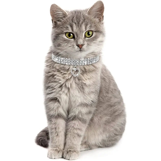 Clear Rhinestone Crystal Pet Necklace with Heart Pendant - Posh Pawz - 2