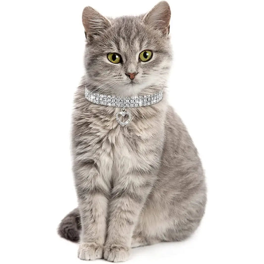 Clear Rhinestone Crystal Pet Necklace with Heart Pendant - Posh Pawz - 2