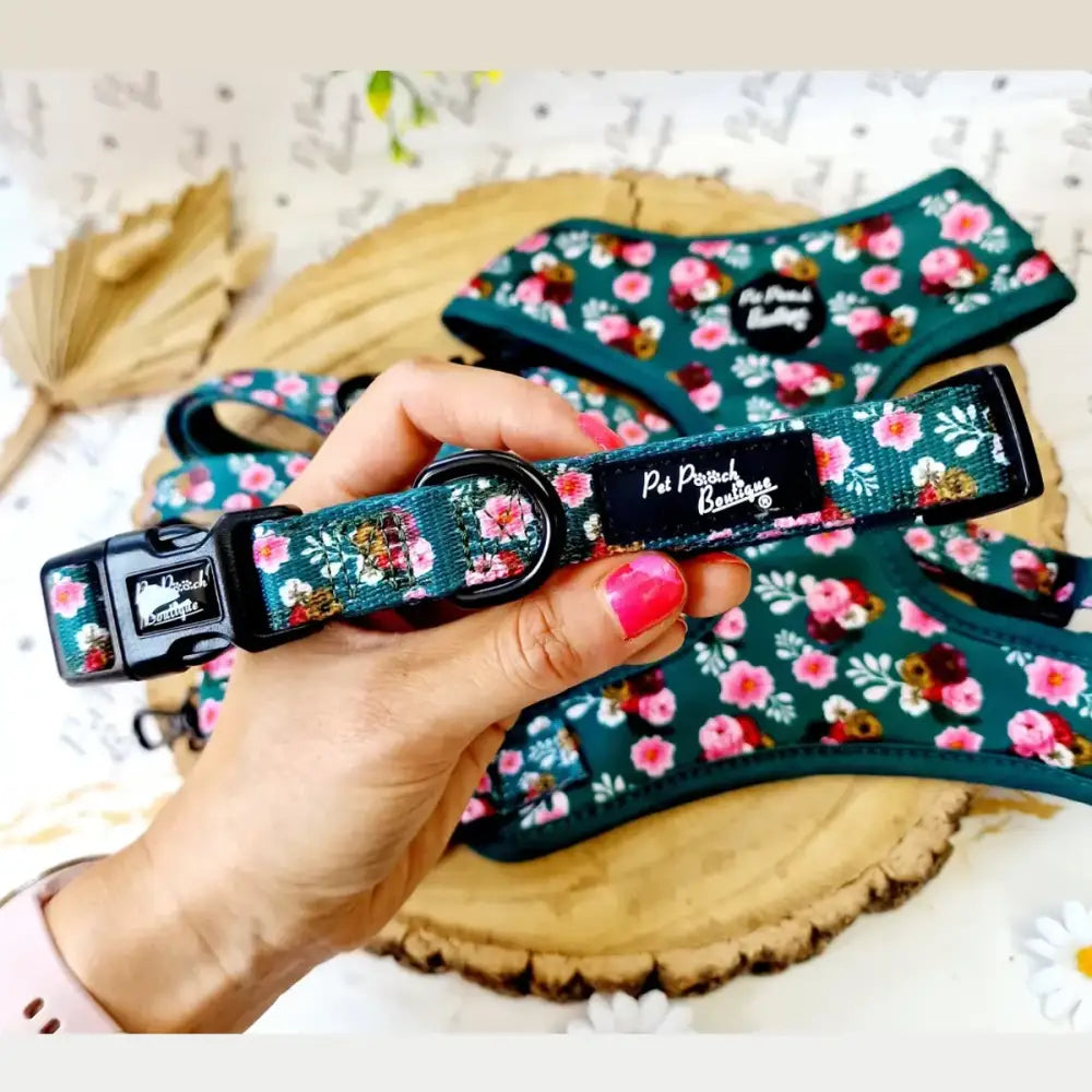 Clover Green Vintage Peonies Dog Collar - Pet Pooch - 1
