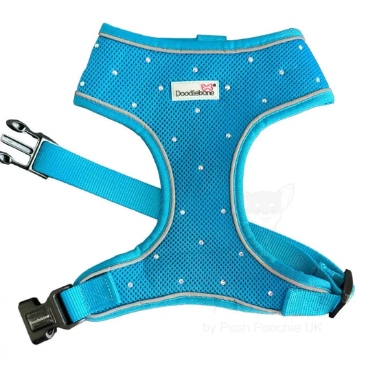Crystal Air Mesh Dog Harness in Aqua - Poochie Fashion - 2