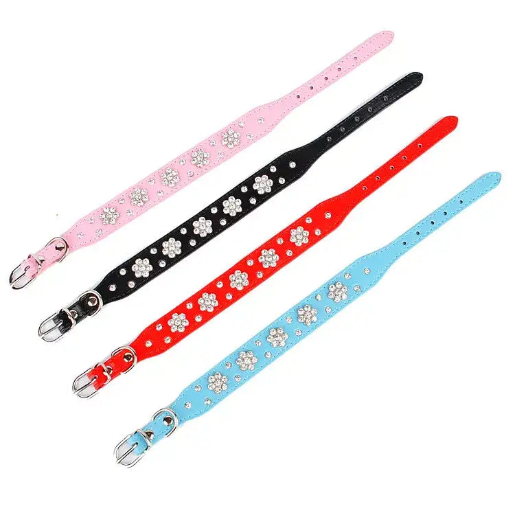 Crystal Flowers Dog Collar in Aqua Blue - Posh Pawz - 4