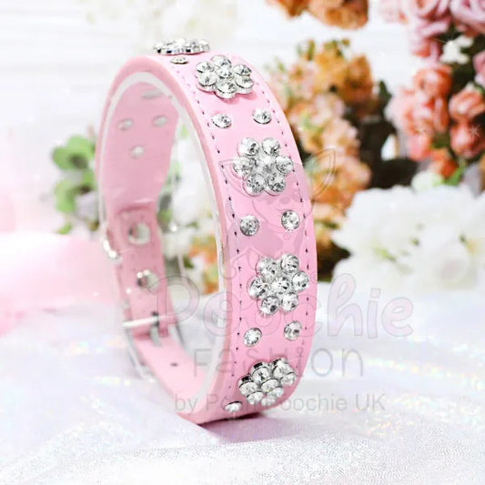 Crystal Flowers Dog Collar in Baby Pink - Posh Pawz - 2