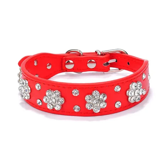 Crystal Flowers Dog Collar in Red - Posh Pawz - 1