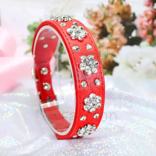 Crystal Flowers Dog Collar in Red - Posh Pawz - 2