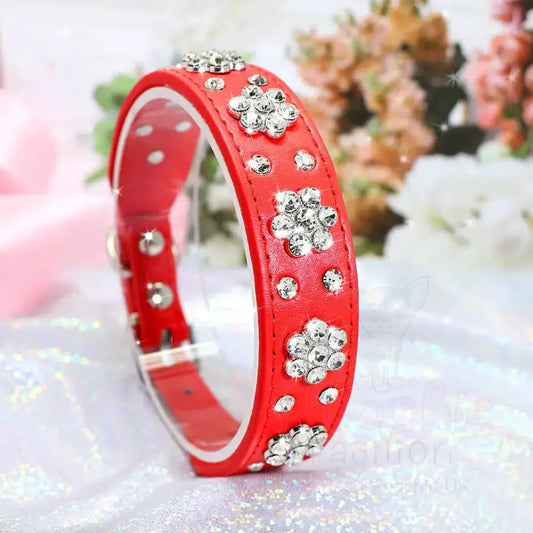 Crystal Flowers Dog Collar in Red - Posh Pawz - 2