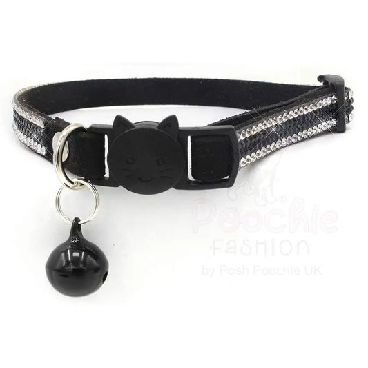 Crystal Microsuede Safety Cat Collar in Black - Posh Catz - 2