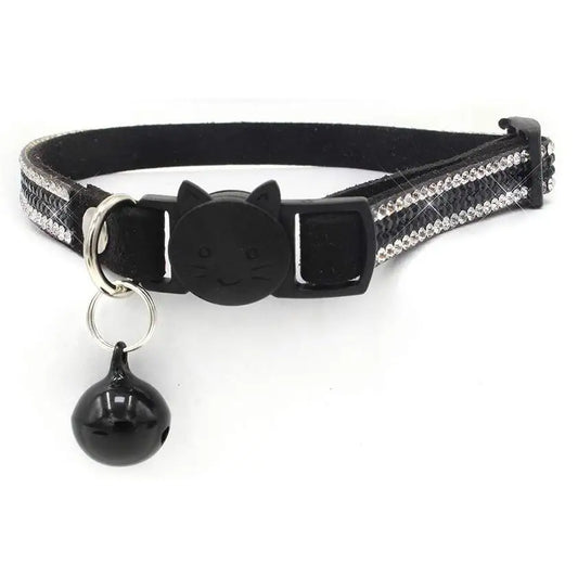 Crystal Microsuede Safety Cat Collar in Black - Posh Catz - 2