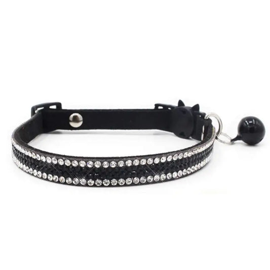 Crystal Microsuede Safety Cat Collar In Black - Posh Catz - 1