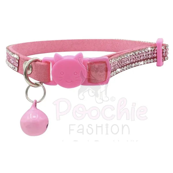 Crystal Microsuede Safety Cat Collar in Pink - Posh Catz - 2