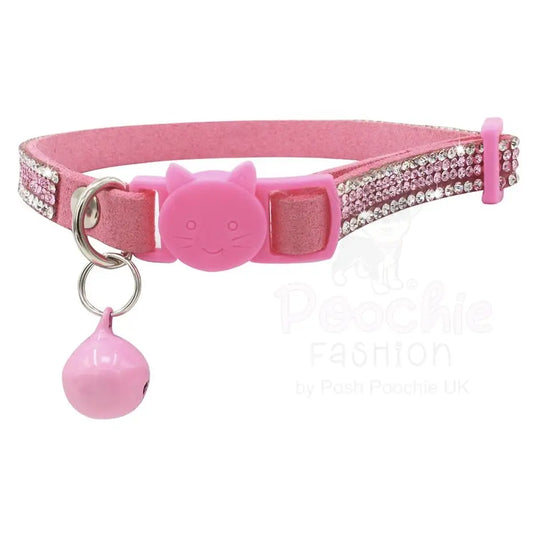 Crystal Microsuede Safety Cat Collar in Pink - Posh Catz - 2