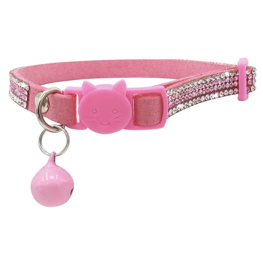 Crystal Microsuede Safety Cat Collar in Pink - Posh Catz - 2
