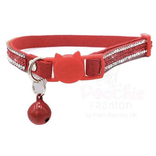 Crystal Microsuede Safety Cat Collar in Red - Posh Catz - 2