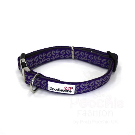 Doodlebone Padded Dog Collar - Violet Leopard Reflective - Doodle - 2