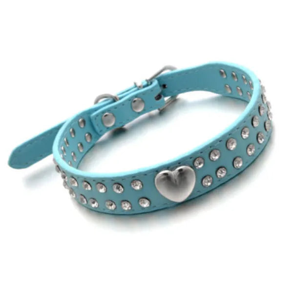 Double Row Diamante Heart Dog Collar in Baby Blue - Posh Pawz - 1