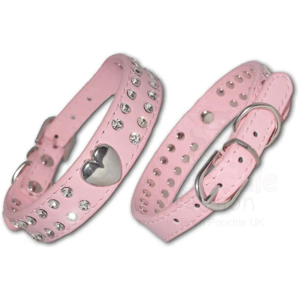 Double Row Diamante Heart Dog Collar in Baby Pink - Posh Pawz - 3