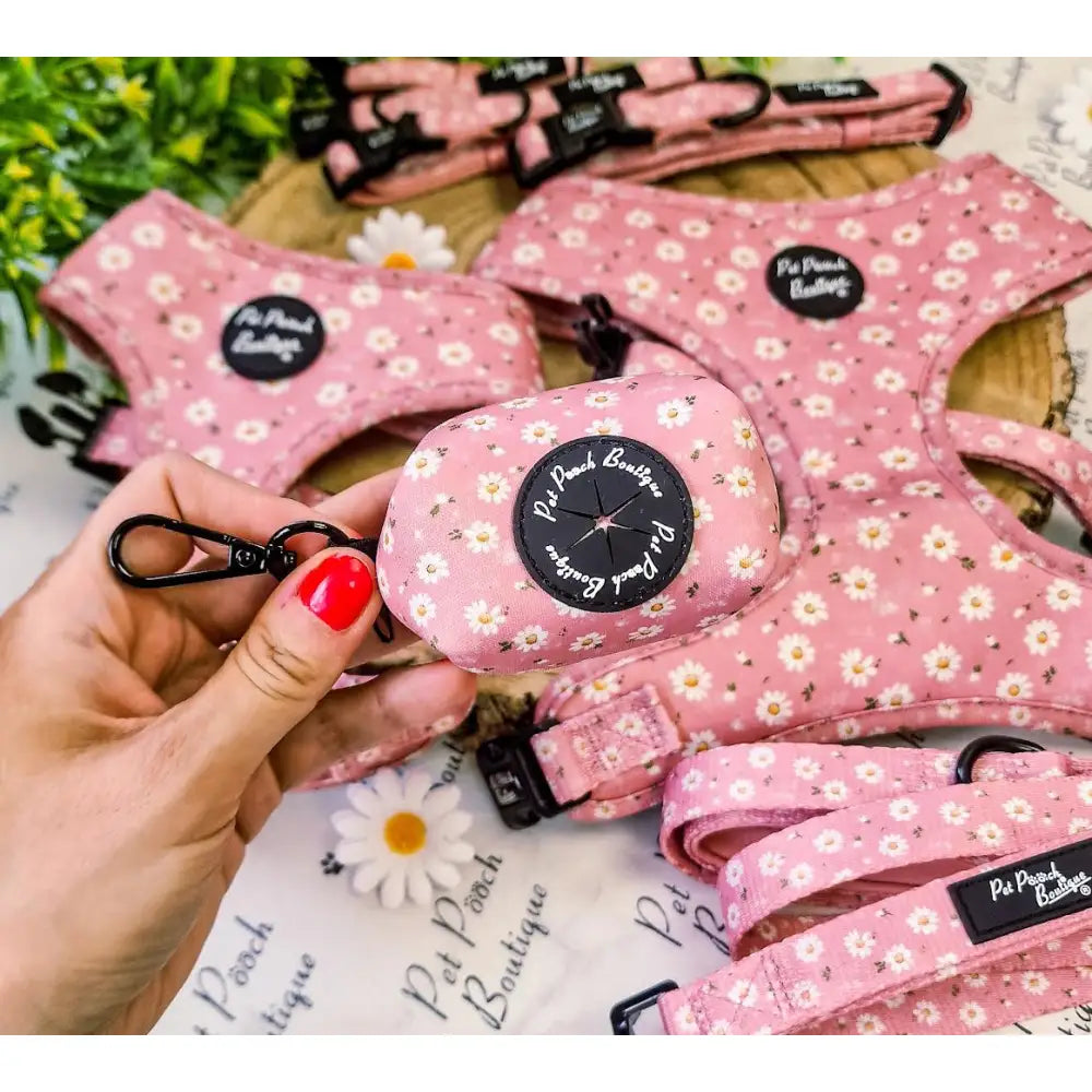 Dusky Pink Daisies Dog Poo Bag Holder - Pet Pooch - 1