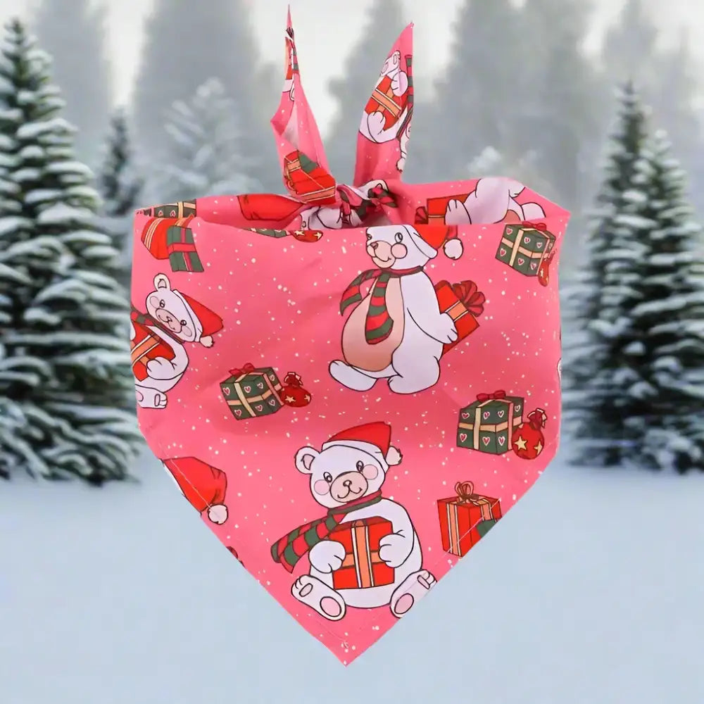Festive Bear Tie on Dog Bandana Pink - Posh Pawz - 1