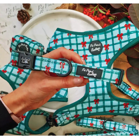 Festive Plaid Bow Dog Collar - Pet Pooch - 1