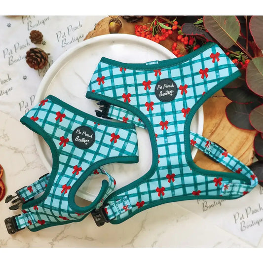 Festive Plaid Bow Dog Harness - Pet Pooch - 1