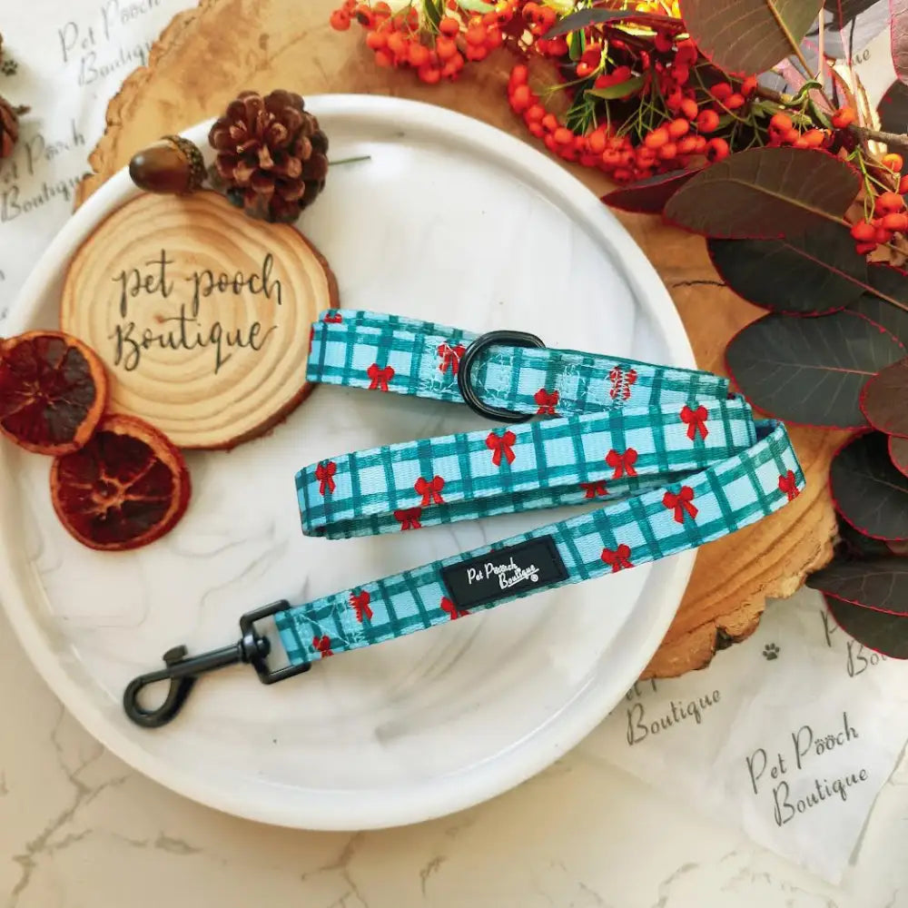 Festive Plaid Bow Dog Lead - Pet Pooch - 1
