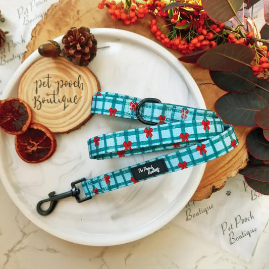 Festive Plaid Bow Dog Lead - Pet Pooch - 1